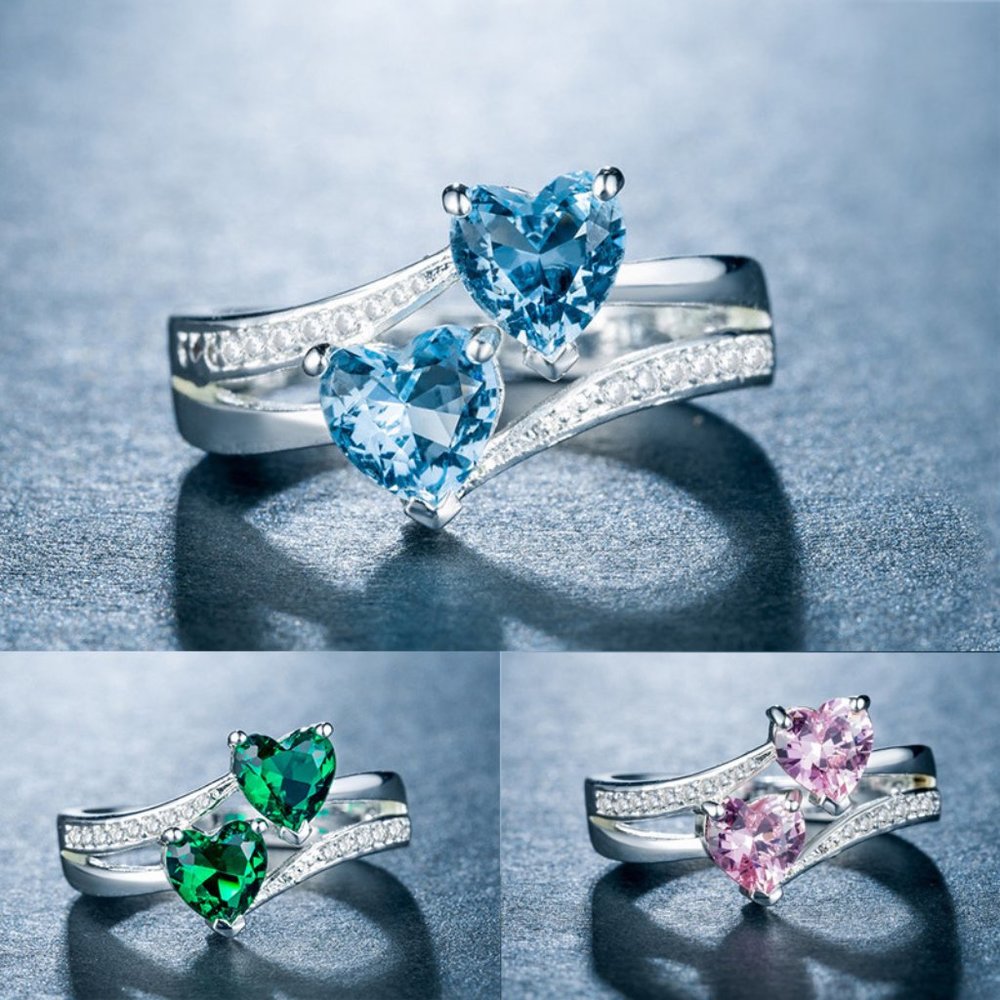 💥925 Silver Plated Green Heart Cut Emerald Exquisite Ring, GPMB1527 - Picture 3 of 5